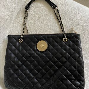 DKNY Quilted Black Shoulder Tote with Gold-Tone Chain Straps